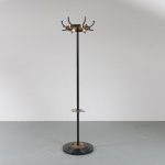 m23638 1950s Black metal with brass free standing coat rack Jacques Adnet France