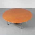 m23473 1950s Unique parallel bar coffee table on chrome with black metal base with walnut wooden top Florence Knoll Knoll International / USA