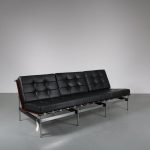 m23636 1950s Unique 3-seater sofa on chrome with black metal and rosewooden base with new black leather upholstery model 416/3 Kho Liang Ie Artifort / Netherlands