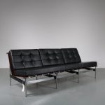 m23636 1950s Unique 3-seater sofa on chrome with black metal and rosewooden base with new black leather upholstery model 416/3 Kho Liang Ie Artifort / Netherlands