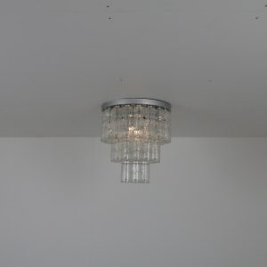 L4346 1960s Large ceiling lamp, aluminium base with glass model "Lightfall" Raak / Netherlands
