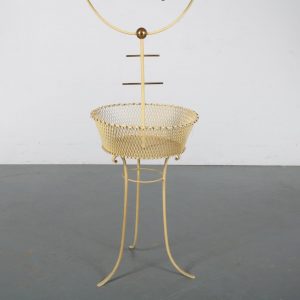 m23890 1950s Unique yellow metal bird cage on stand Italy