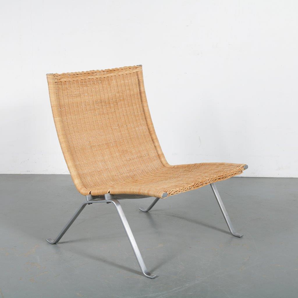 m23716 1960s PK22 Easy chair in chrome brushed metal with wicker upholstery Paul Kjaerholm Kold Christensen / Denmark