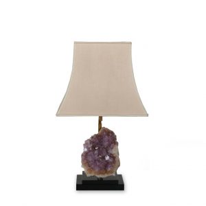 2003 D (64) L4496 1970s Black with brass table lamp with huge amethyst and fabric hood