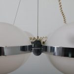 L4464 1960s Large hanging lamp, chrome base with 6 white perspex disks Vest Leuchten / Austria