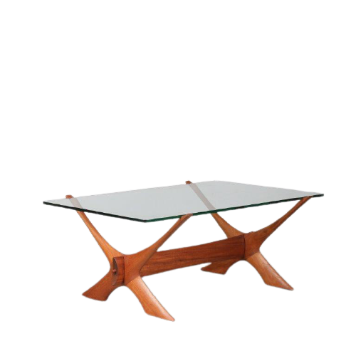 m24974 1960s Elegant wooden crossbase coffee table with glass top Fredrik Schriever-Abeln Örebro Glas Sweden