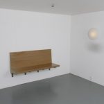 m24647 1970s Wall mounted bench in wood with copper nails Dom Hans van der Laan Netherlands