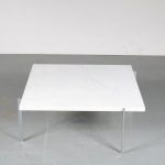 m24933 1960s Square coffee table on chrome metal base with white marble top model PK61 Poul Kjaerholm Kold Christensen Denmark