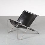 m25015 1970s easy chair chrome metal frame with black neck leather upholstery Kwok Hoi Chan Spectrum NL