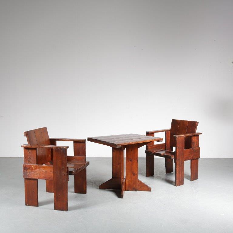 m24804b Original Crate Dining Set by Gerrit Rietveld from the Netherlands, 1950
