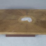 m25037 1970s etched brass retangular coffee tabel on laminated base Paco Rabanne Lova creation Belgium