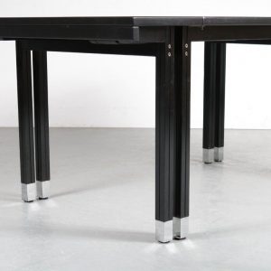 m24485-6 1980s Set of black wooden extendible dining table with ten chairs with chrome metal leg ends from the "Fine Forms" series by Ernst W. Beranek for Thonet, Austria