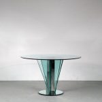 m25205 1970s Outstanding Nile Glass table with chrome details and mirrored bas attributed to Pietro Chiesa Fontana Arte / Italy