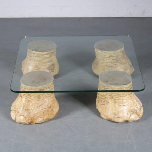 m25259 1960s Unique coffee table with faux elephant legs
