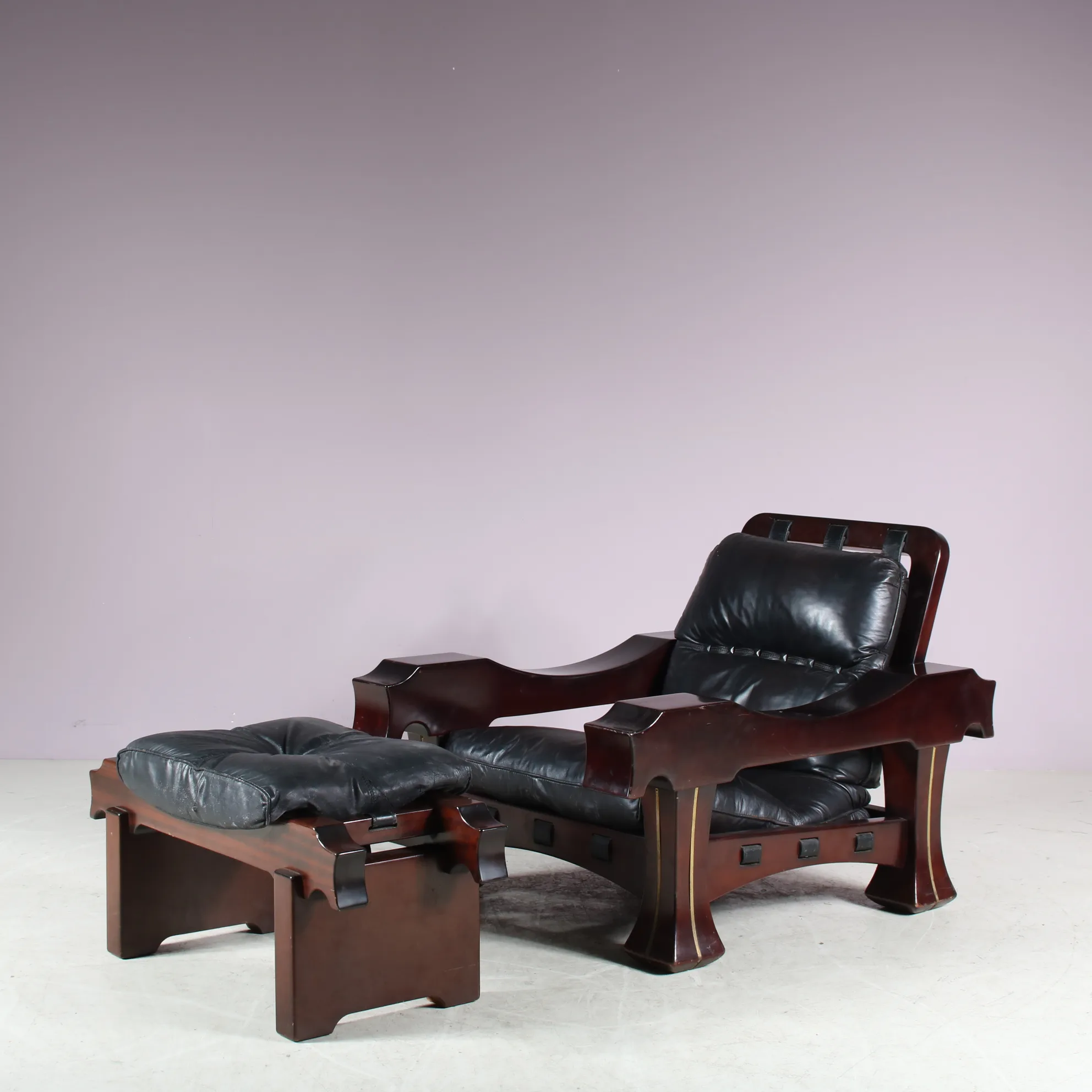 Italian Lounge Chair with Foot Stool by Luciano Frigerio, 1970