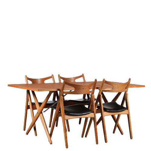m25266 1950's oak dining table with 4 chairs model sawbuck Hans J. Wegner Carl Hansen / Andreas Tuck Denmark