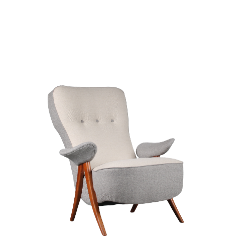 2108 3 (11) m25225-6 1950s Lounge chair on birch base with original upholstery, model 107 Theo Ruth Artifort Netherlands