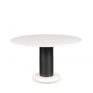 m25409 1960s White marble with black metal round dining table, model Lotorosso Ettore Sottsass Poltronova / Italy