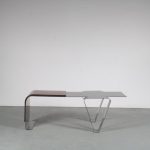 m25251 1970s Stainless steel with rosewooden coffee table in the style of Michel Boyer France