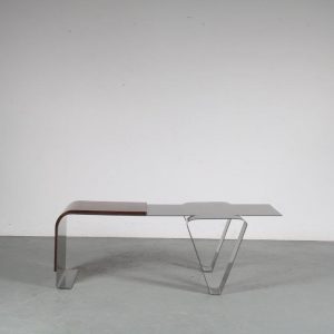 m25251 1970s Stainless steel with rosewooden coffee table in the style of Michel Boyer France