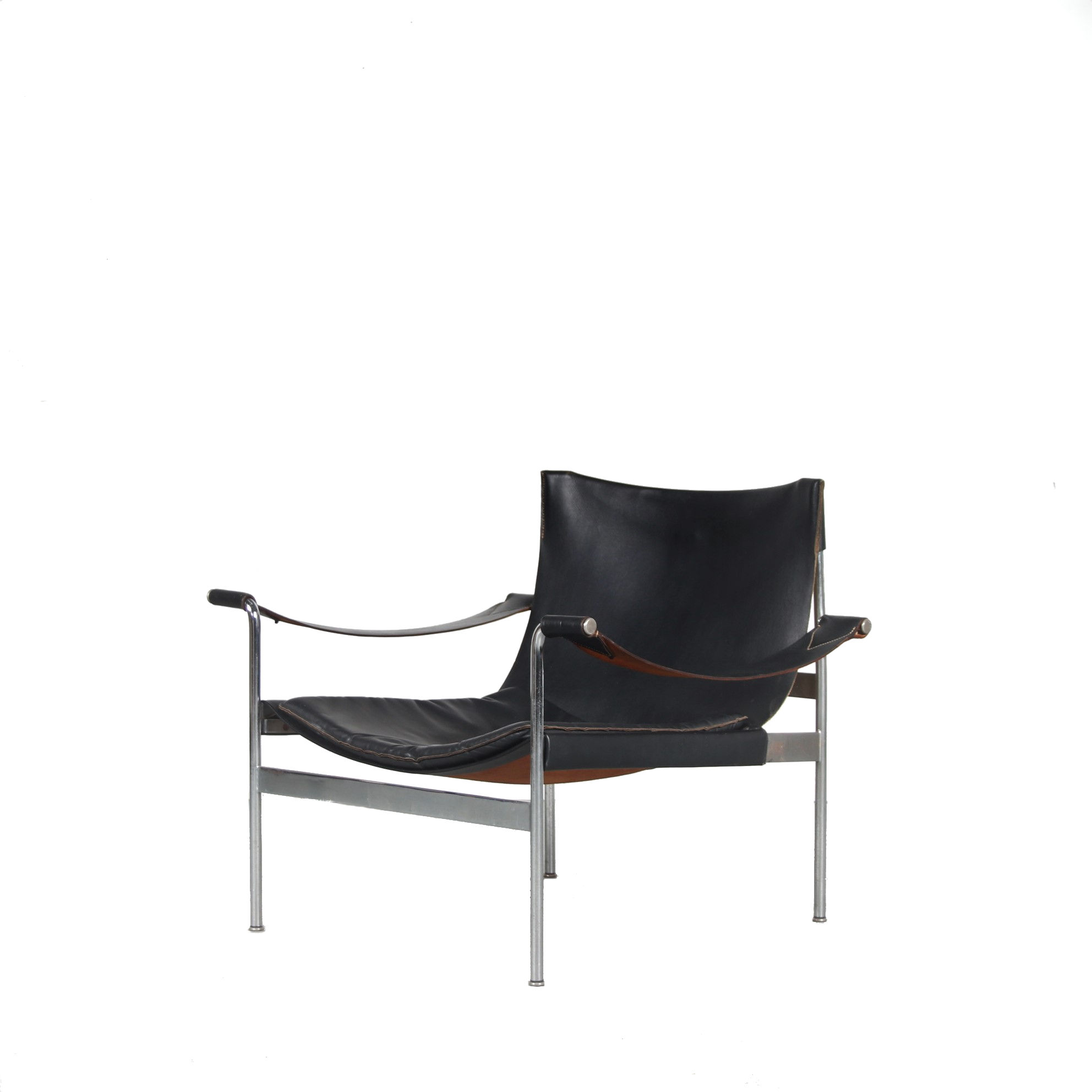 2201 2 (157) m25777 1960s Easy chair on chrome metal base with black neck leather upholstery Hans Könecke Tecta, Germany