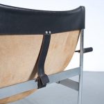 m25777 1960s Easy chair on chrome metal base with black neck leather upholstery Hans Könecke Tecta, Germany