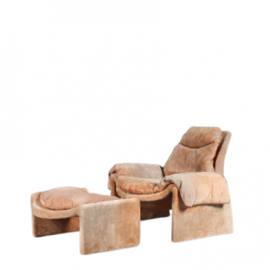 m25772 1970s Lounge chair with ottoman in suede upholstery Vittorio Introini Saporiti, Italy
