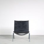 m25828 1990s PK22 lounge chair, original black leather with chrome metal base Poul Kjearholm Fritz Hansen / Denmark