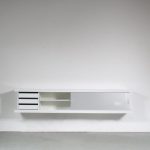 m25802 1960s Floating sideboard in white laminated wood with aluminium doors Wim Wilson Castelijn, Netherlands