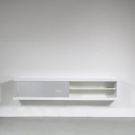 m25802 1960s Floating sideboard in white laminated wood with aluminium doors Wim Wilson Castelijn, Netherlands