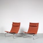 m25882 1960s Pair of highback easy chairs on chrome metal base with leather upholstery model PK20 Poul Kjaerholm E. Kold Christensen, Denmark