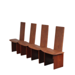 m26068 1980s Set of 4 dining chairs on wooden base with brown skai upholstery model "Kazuki" Kazuhide Takahama Gavina, Italy