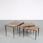 m26138 1950s Set of 3 nesting tables, parchment tops with wooden legs Aldo Tura Italy