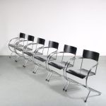 m26276 2000s Edition of 1930s Set of 6 dining chairs model PS32, chrome metal pipe frame with black plywooden seat and back Paul Schuitema Dutch Originals, Netherlands