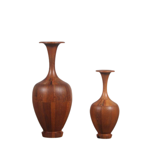 K3790 1960s Pair of teak wooden vases de Coene, Belgium