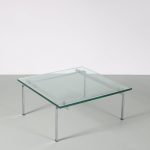 m26394 1960s Square coffee table on chrome metal base with thick glass top, model FK90 Preben Fabricius & Jorgen Kastho Kill International, Germany