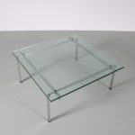 m26394 1960s Square coffee table on chrome metal base with thick glass top, model FK90 Preben Fabricius & Jorgen Kastho Kill International, Germany