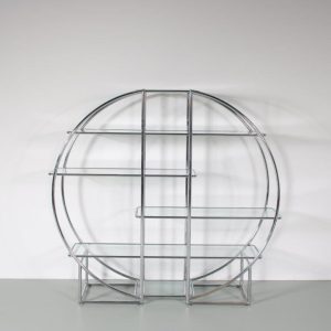 m26391 1960s Chrome pipe frame with glass art deco style display cabinet France