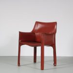 m26421 1980s Cognac leather "Cab" chair model 413 Mario Bellini Cassina, Italy