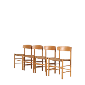 m26409 1960s Set of 4 beech "Shaker" dining chairs with papercord upholstery Borge Mogensen FDB Møbler, Denmark