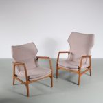 m26405 1950s Pair of highback and lowback lounge chair with new upholstery Arnold Madsen & Henry Schubell Bovenkamp, Netherlands