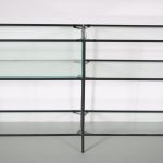 INC133 1950s Low cabinet in black metal with glass and metal shelves by Poul Cadovius for Abstracta, Denmark