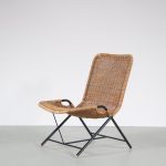 INC134 1950s Rattan easy chair on black metal base, model 587, by Dirk van Sliedregt from the Netherlands