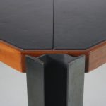 m26258 1970s "T210" Square dining table on cast iron legs with rosewood and leather inlay top Osvaldo Borsani Tecno, Italy
