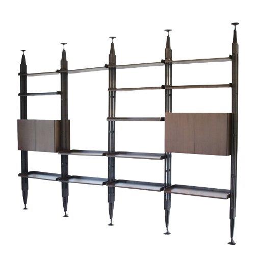 m26500 1960s 4-Unit wide wooden shelving system with brass details Franco Albini Poggi, Italy