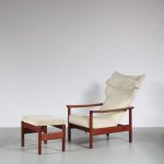 m26506 1960s Rare lounge chair, model "Rock Royal", with foot stool and original white bouclé upholstery Sven Ivar Dysthe Norway