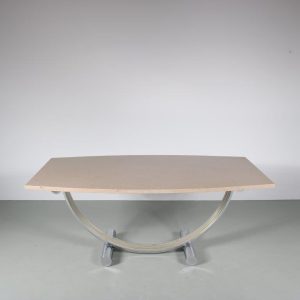 m26533 1970s Dining table on chrome with brass base and marble top Romeo Rega Italy