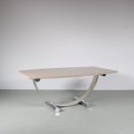 m26533 1970s Dining table on chrome with brass base and marble top Romeo Rega Italy