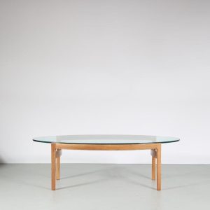 m26505 1960s Oval coffee table on rosewooden base with thick glass top Ib Kofod Larsen Fröschen Sitform, Germany