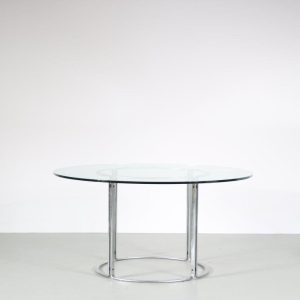 m26504 1960s Large dining table in chrome plated metal with clear glass Horst Brüning Kill International, Germany